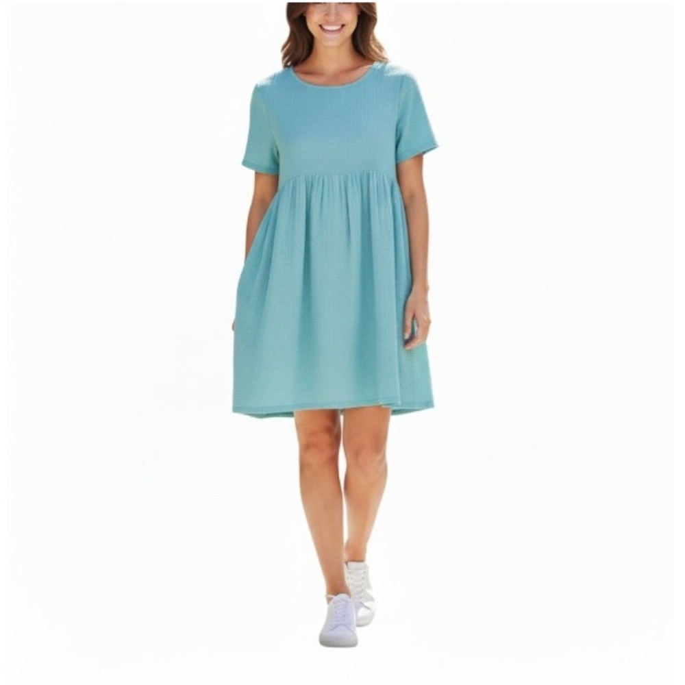 HYFVE‎ Women's Light Blue Short Sleeve Gauze Babydoll Mini Dress Size L